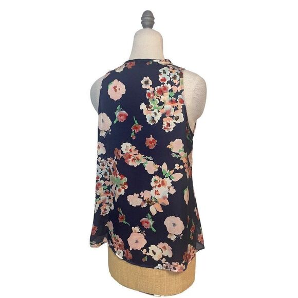 Hale Bob Navy Floral Top Large Fits Medium - Picture 3 of 5
